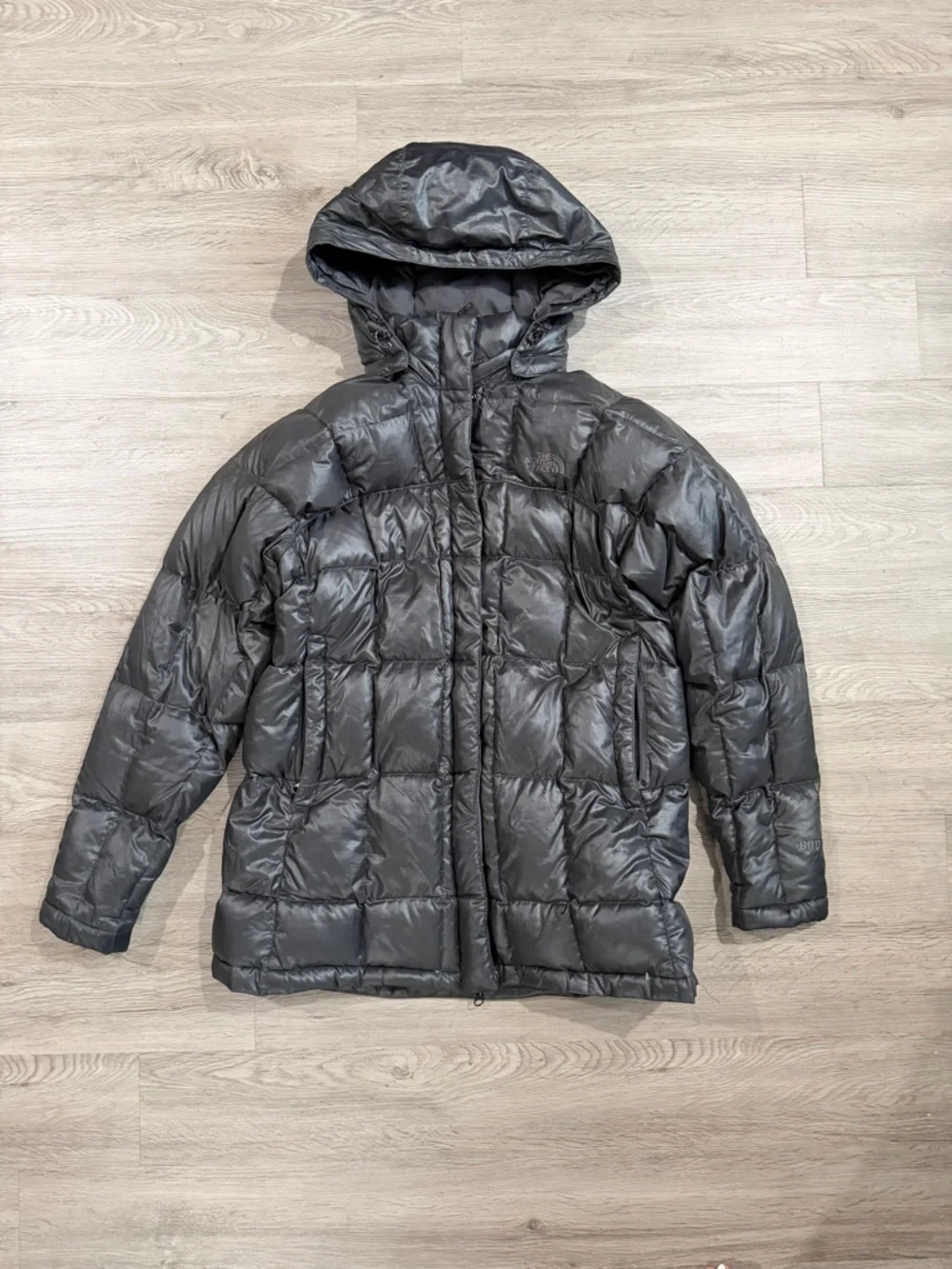 The North Face Goose Down 600 Quilted Hooded Puffer Jacket - Charcoal Gray
